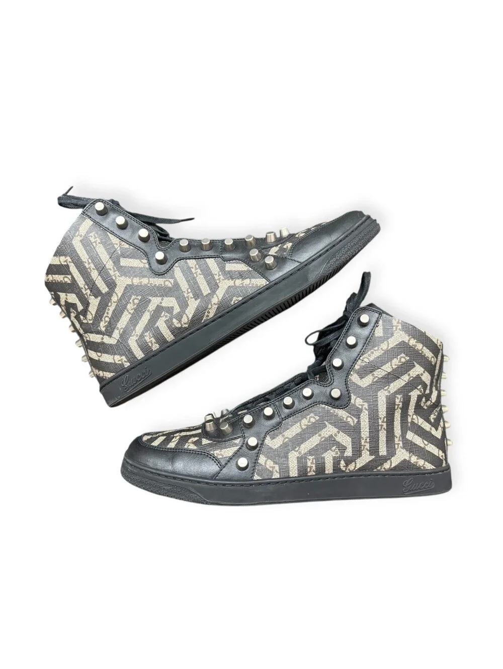 Men GUCCI 'Caleido' Black / Brown Leather Sneakers Size US 8 - GUCCI 7G